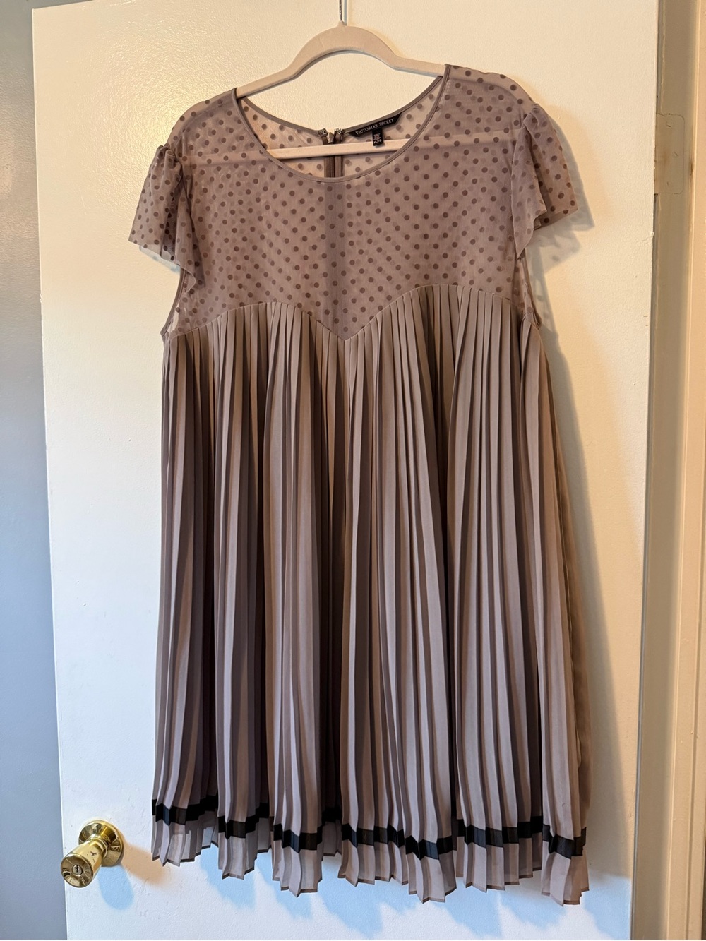 Victoria's Secret Taupe Polka Dot Mesh and Pleated Babydoll Dress